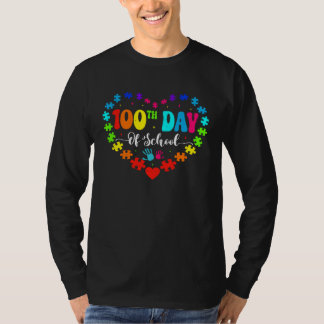 Autism Awareness Heart 100th Day of School Teache T-Shirt