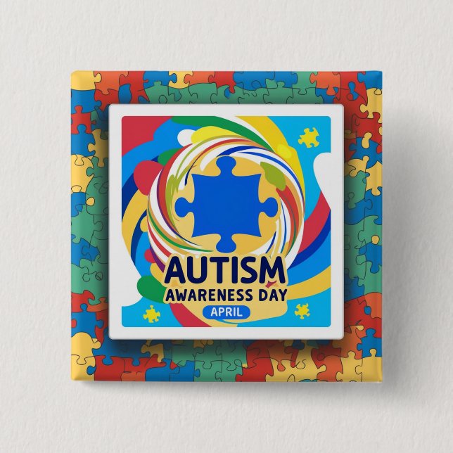 Autism Awareness Heart April month  Button (Front)