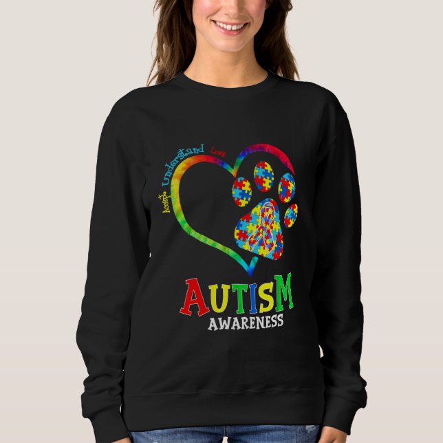 Autism Awareness Heart Paw Dog Support Autistic Sweatshirt (Front)