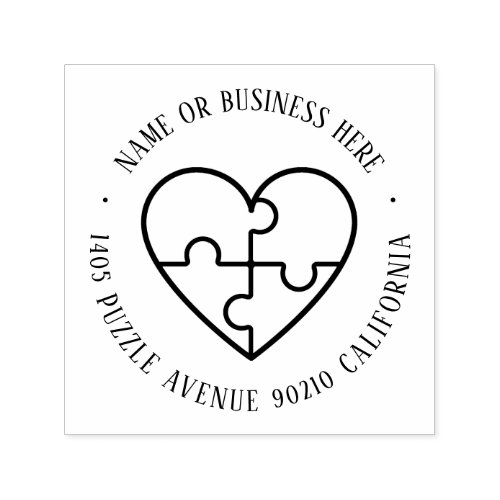 Autism Awareness Heart Puzzle Name Return Address Self_inking Stamp