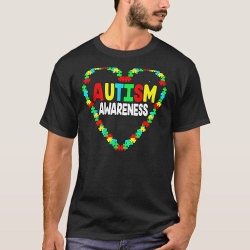 Autism Awareness Heart Puzzle Piece Support Autist T-Shirt