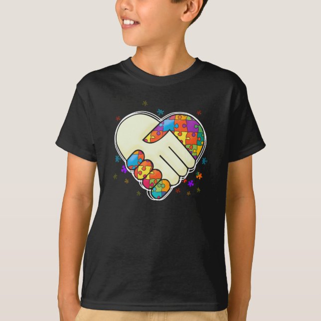 Autism Awareness Heart Puzzle Piece Valentines T-Shirt (Front)