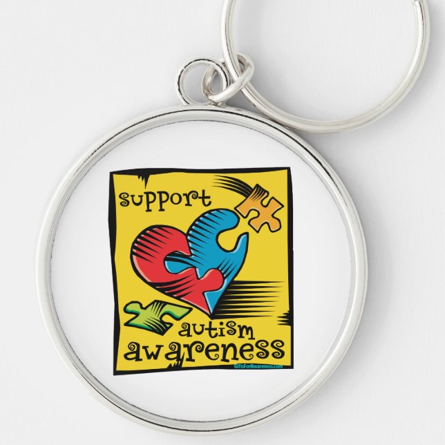 Autism Awareness Heart Puzzle Pieces Keychain (Front)