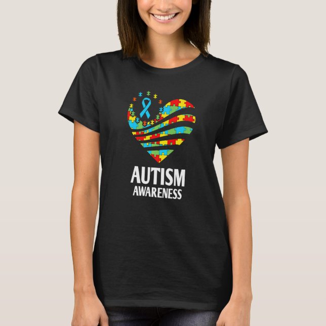 Autism Awareness  Heart Support Autistic Month Kid T-Shirt (Front)