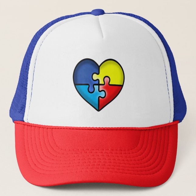 Autism Awareness heart Trucker Hat (Front)