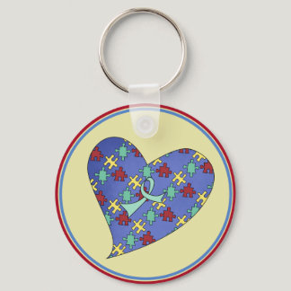 Autism Awareness Heart With Puzzle Pieces Keychain