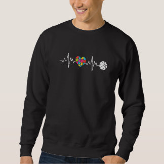 Autism Awareness Heartbeat Puzzle Basketball Suppo Sweatshirt