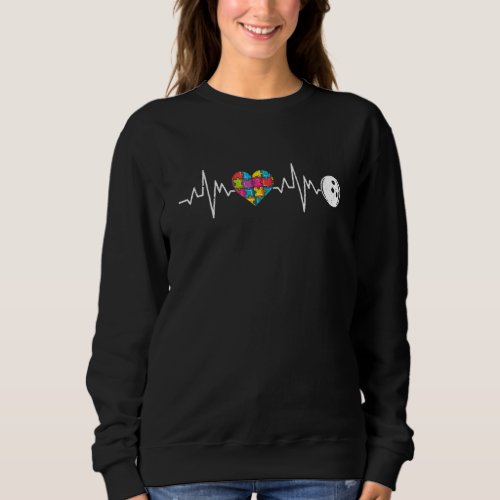 Autism Awareness Heartbeat Puzzle Bowling Support  Sweatshirt