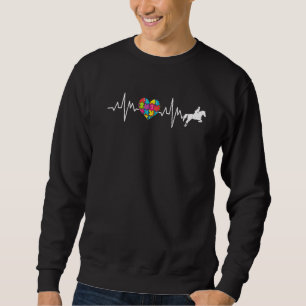 Autism Awareness Heartbeat Puzzle Equestrian Suppo Sweatshirt