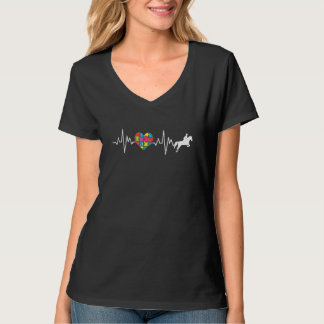 Autism Awareness Heartbeat Puzzle Equestrian Suppo T-Shirt