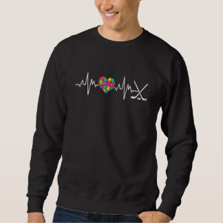 Autism Awareness Heartbeat Puzzle Hockey Support S Sweatshirt