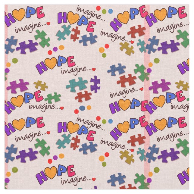 Autism Awareness Hope Imagine Pink Fabric (Close Up)