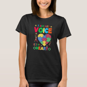 Autism Awareness I Am His Voice He Is My Heart Mom T-Shirt