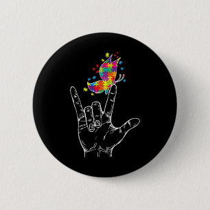 Autism Awareness I Love You Asl Hand Sign Language Button