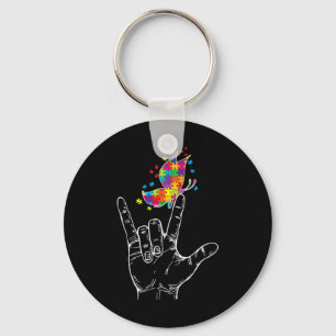 Autism Awareness I Love You ASL Hand Sign Language Keychain