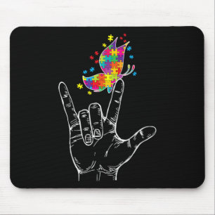 Autism Awareness I Love You Asl Hand Sign Language Mouse Pad
