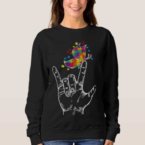 Autism Awareness I Love You ASL Hand Sign Language Sweatshirt