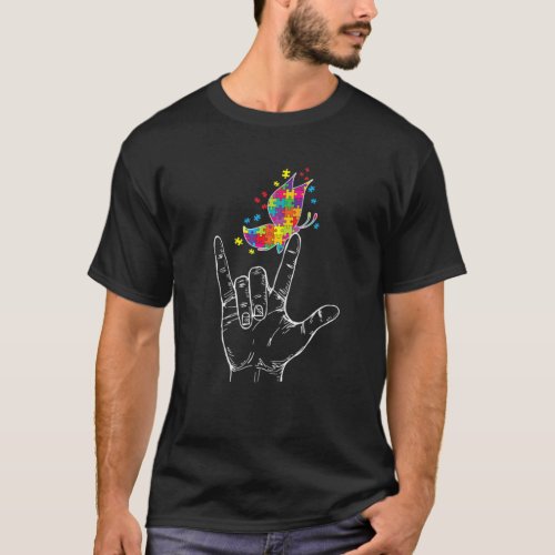 Autism Awareness I Love You ASL Hand Sign Language T_Shirt