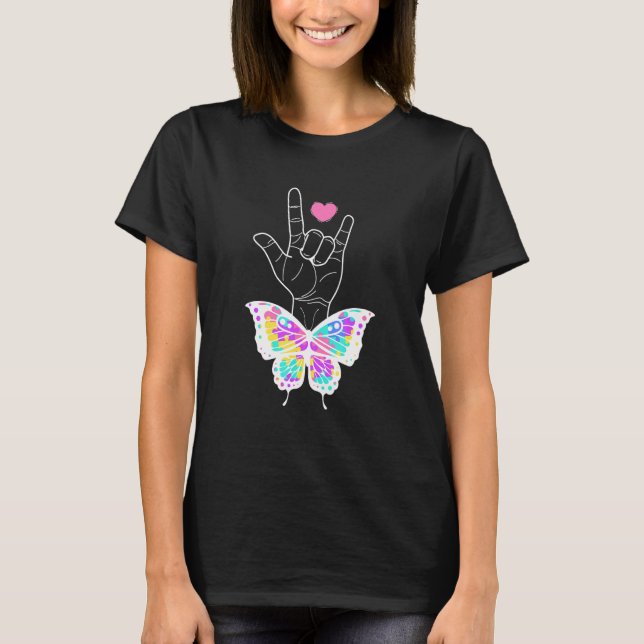 Autism Awareness I Love You Hand Sign Language T-Shirt (Front)