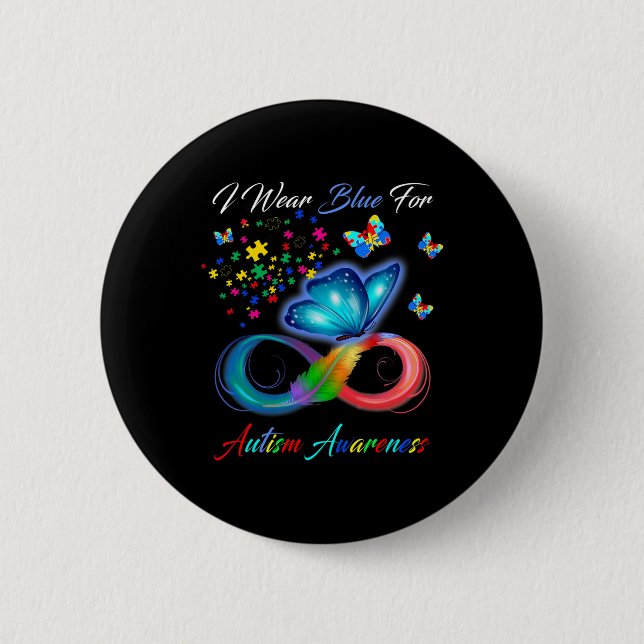 Autism Awareness - I Wear Blue For Autism Awarenes Button (Front)