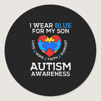 Autism Awareness I Wear Blue For My Son Classic Round Sticker