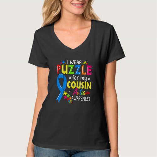 Autism Awareness I Wear Puzzle For My Cousin Kids  T_Shirt