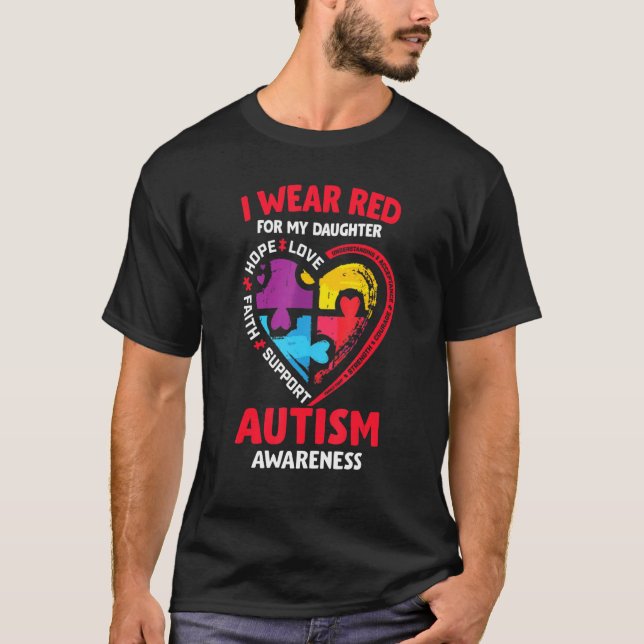 Autism Awareness I Wear Red For My Daughter Puzzle T-Shirt (Front)