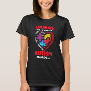 Autism Awareness I Wear Red For My Grandson Puzzle T-Shirt