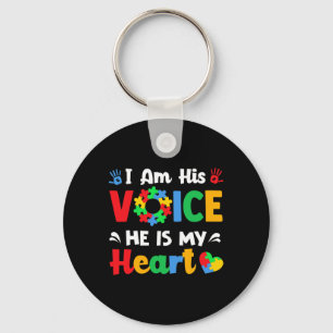 Autism Awareness I'm His Voice He Is My Heart Mom Keychain