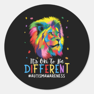 Autism Awareness It'S Oki To Be Different Lion Classic Round Sticker