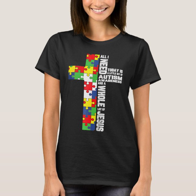 Autism Awareness Jesus Cross Christian God Jigsaw  T-Shirt (Front)