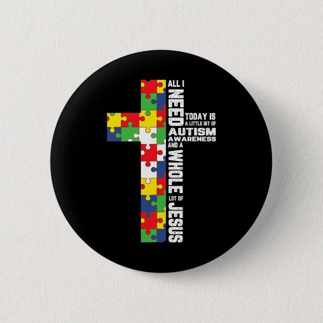 Autism Awareness Jesus Cross Puzzle Cool Christian Button (Front)