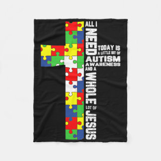 Autism Awareness Jesus Cross Puzzle Cool Christian Fleece Blanket