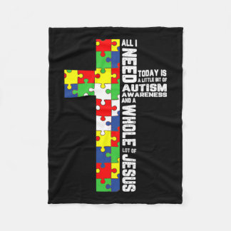 Autism Awareness Jesus Cross Puzzle Cool Christian Fleece Blanket