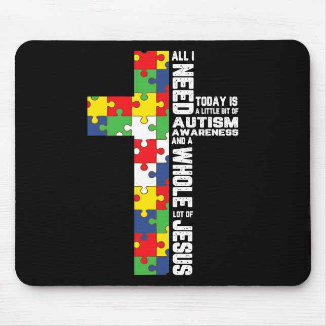 Autism Awareness Jesus Cross Puzzle Cool Christian Mouse Pad (Front)