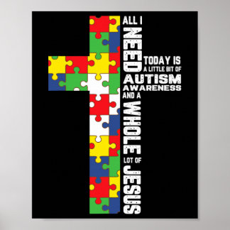Autism Awareness Jesus Cross Puzzle Cool Christian Poster