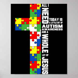 Autism Awareness Jesus Cross Puzzle Cool Christian Poster