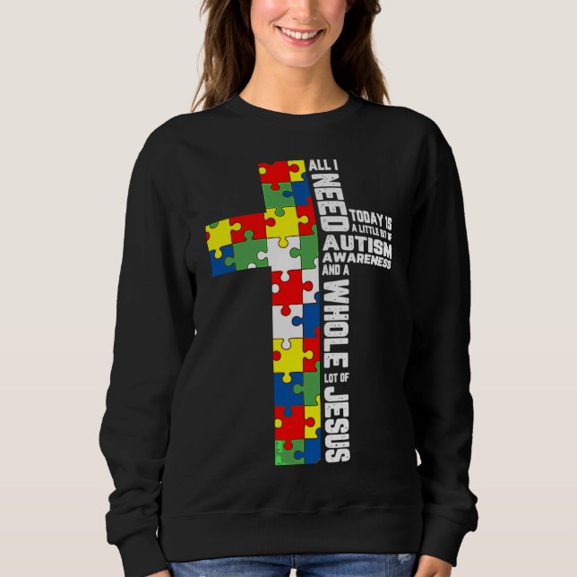 Autism Awareness Jesus Cross Puzzle Cool Christian Sweatshirt (Front)