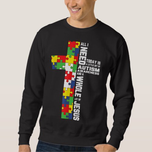 Autism Awareness Jesus Cross Puzzle Cool Christian Sweatshirt