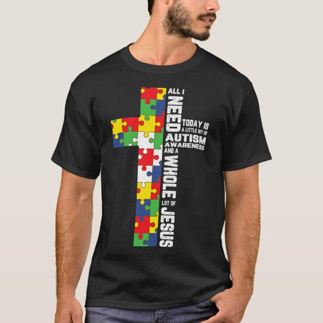Autism Awareness Jesus Cross Puzzle Cool Christian T-Shirt (Front)