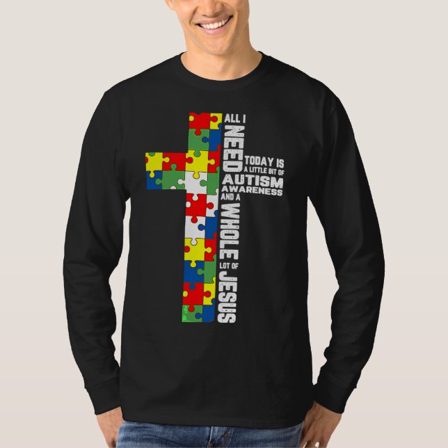 Autism Awareness Jesus Cross Puzzle Cool Christian T-Shirt (Front)
