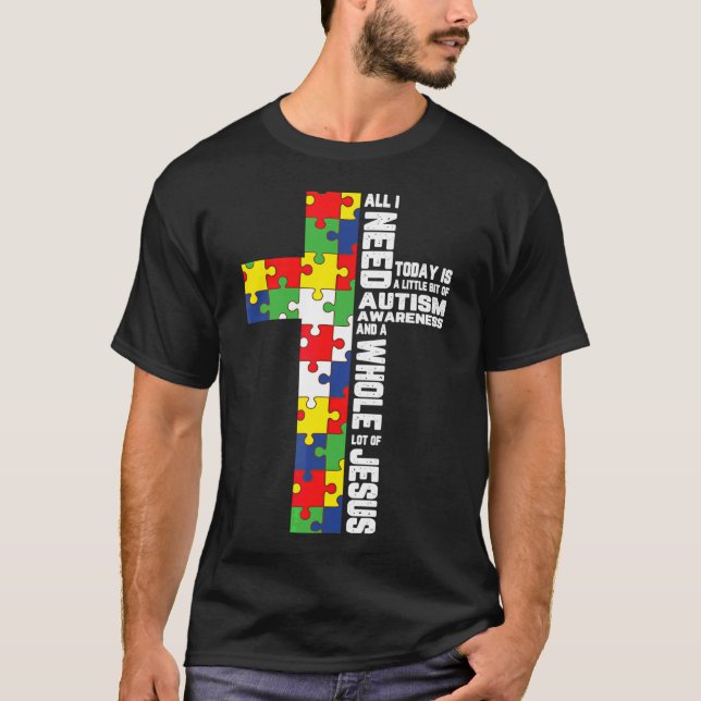 Autism Awareness Jesus Cross Puzzle Cool Christian T-Shirt (Front)