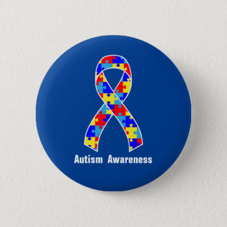 Autism Awareness Jigsaw Puzzle Ribbon Button