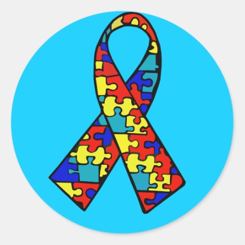 Autism Awareness Jigsaw Puzzle Ribbon Products Classic Round Sticker