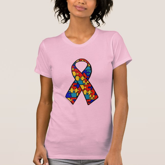 Autism Awareness Jigsaw Puzzle Ribbon Products T-Shirt (Front)