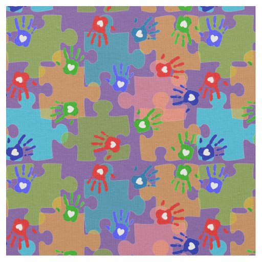 Autism Awareness Kids Hands Puzzle Pieces Purple Fabric