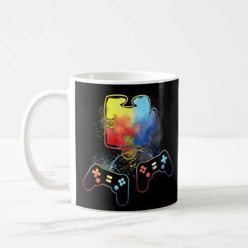 Autism Awareness Kids Video Gamer Puzzle Piece Blu Coffee Mug