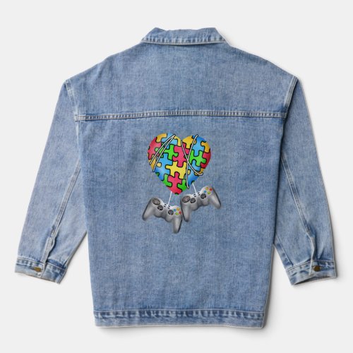 Autism Awareness Kids Video Gamer Puzzle Piece Blu Denim Jacket