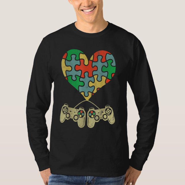 Autism Awareness Kids Video Gamer Puzzle Piece Blu T-Shirt (Front)