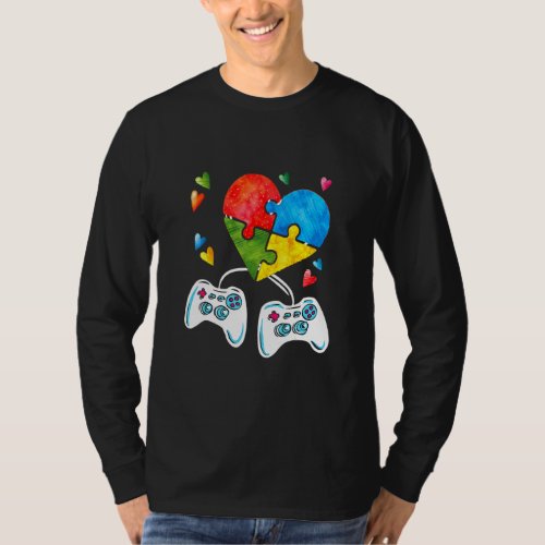 Autism Awareness Kids Video Gamer Puzzle Piece Blu T_Shirt